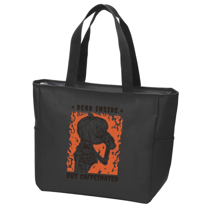 Dead Inside But Caffeinated Pumpkin Skeleton Zip Tote Bag