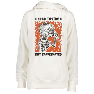 Dead Inside But Caffeinated Pumpkin Skeleton Womens Funnel Neck Pullover Hood