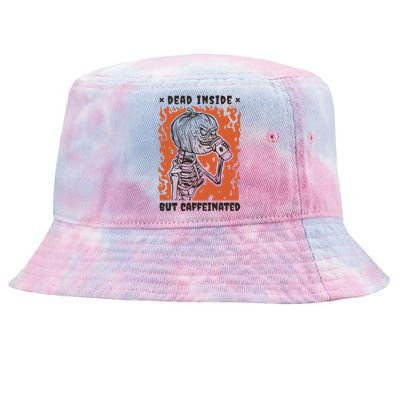 Dead Inside But Caffeinated Pumpkin Skeleton Tie-Dyed Bucket Hat