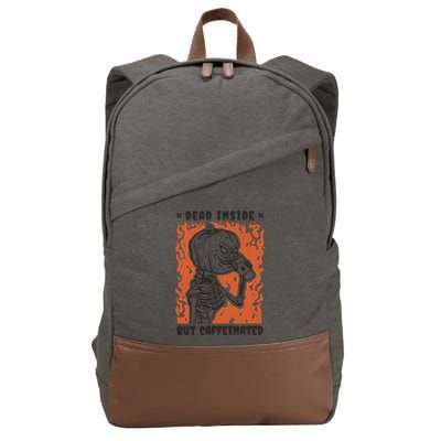 Dead Inside But Caffeinated Pumpkin Skeleton Cotton Canvas Backpack