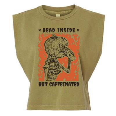 Dead Inside But Caffeinated Pumpkin Skeleton Garment-Dyed Women's Muscle Tee