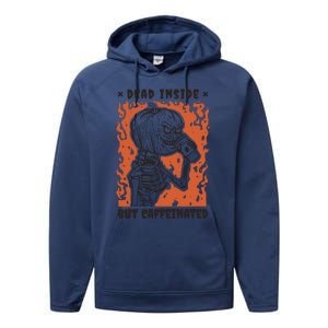 Dead Inside But Caffeinated Pumpkin Skeleton Performance Fleece Hoodie