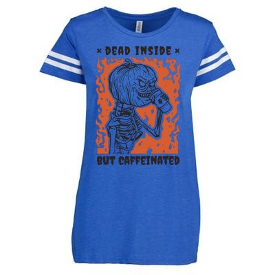 Dead Inside But Caffeinated Pumpkin Skeleton Enza Ladies Jersey Football T-Shirt