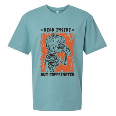 Dead Inside But Caffeinated Pumpkin Skeleton Sueded Cloud Jersey T-Shirt