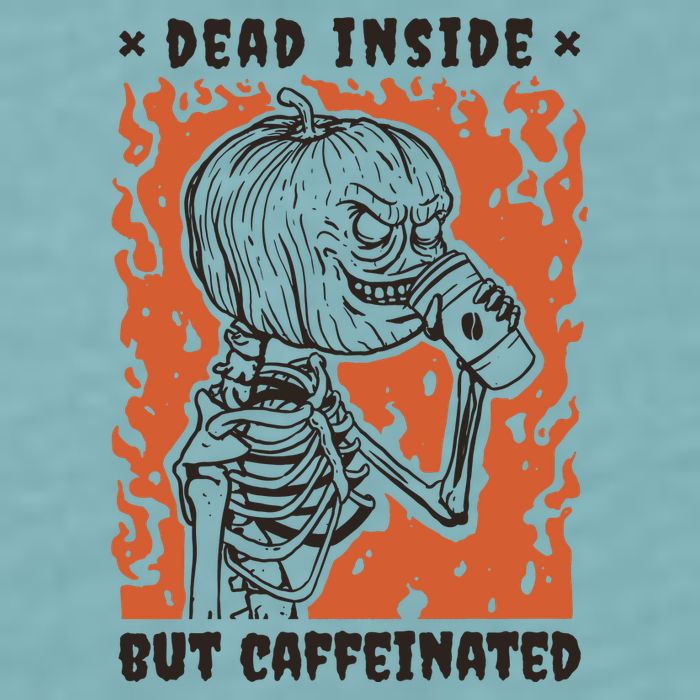 Dead Inside But Caffeinated Pumpkin Skeleton Sueded Cloud Jersey T-Shirt