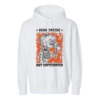 Dead Inside But Caffeinated Pumpkin Skeleton Garment-Dyed Fleece Hoodie