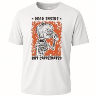 Dead Inside But Caffeinated Pumpkin Skeleton Cooling Performance Crew T-Shirt