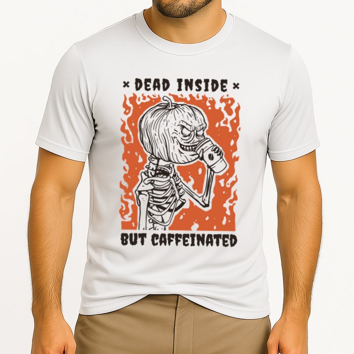 Dead Inside But Caffeinated Pumpkin Skeleton Performance Shirt