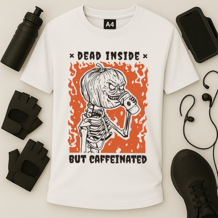 Dead Inside But Caffeinated Pumpkin Skeleton Performance Shirt