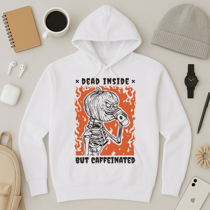 Dead Inside But Caffeinated Pumpkin Skeleton Hoodie