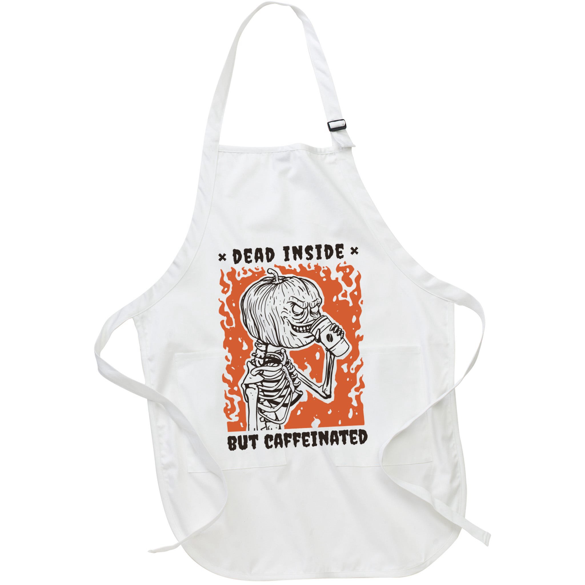 Dead Inside But Caffeinated Pumpkin Skeleton Apron