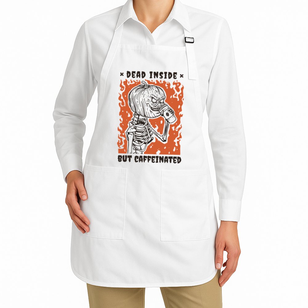 Dead Inside But Caffeinated Pumpkin Skeleton Apron
