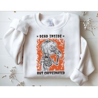 Dead Inside But Caffeinated Pumpkin Skeleton Sweatshirt