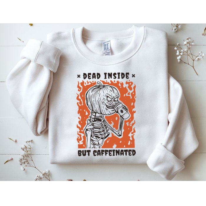 Dead Inside But Caffeinated Pumpkin Skeleton Sweatshirt