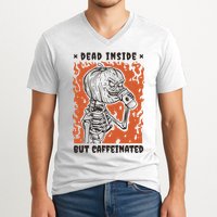 Dead Inside But Caffeinated Pumpkin Skeleton V-Neck T-Shirt