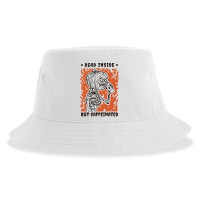 Dead Inside But Caffeinated Pumpkin Skeleton Sustainable Bucket Hat