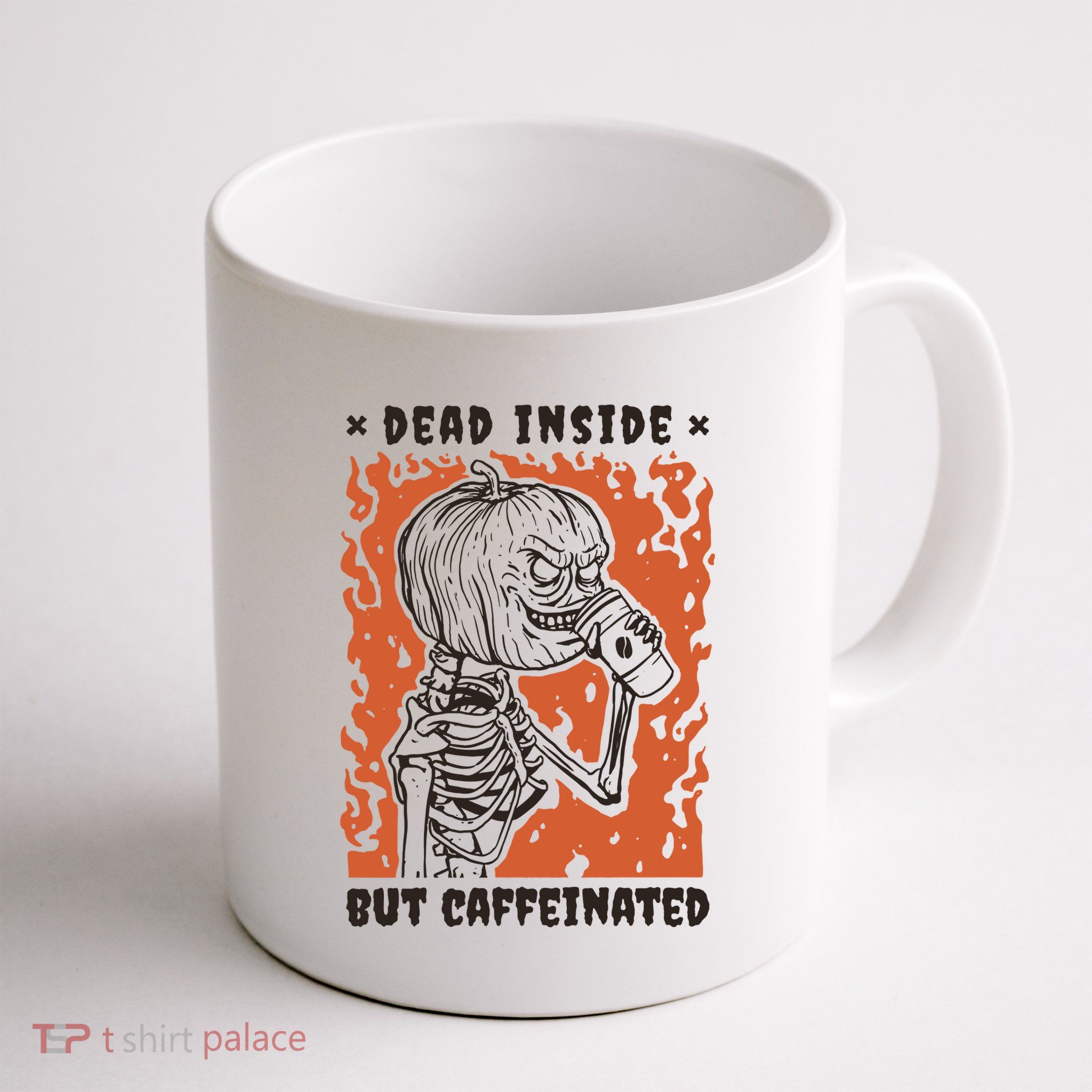 Dead Inside But Caffeinated Pumpkin Skeleton Mug