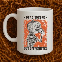 Dead Inside But Caffeinated Pumpkin Skeleton Mug