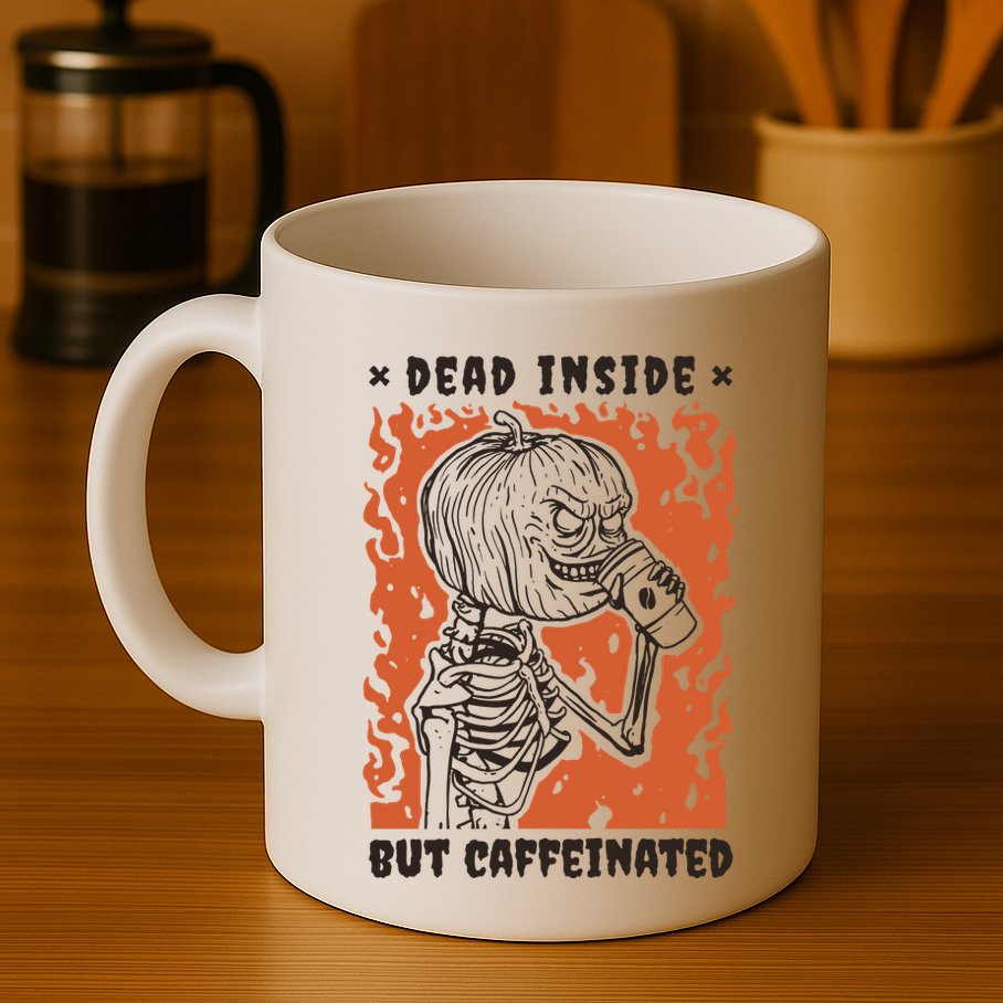 Dead Inside But Caffeinated Pumpkin Skeleton Mug