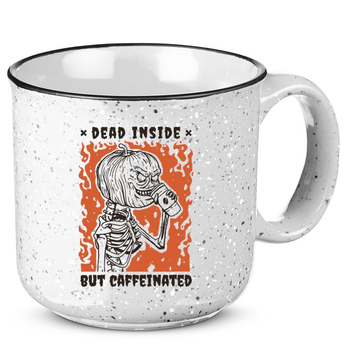 Dead Inside But Caffeinated Pumpkin Skeleton 15oz Campfire Ceramic Mug