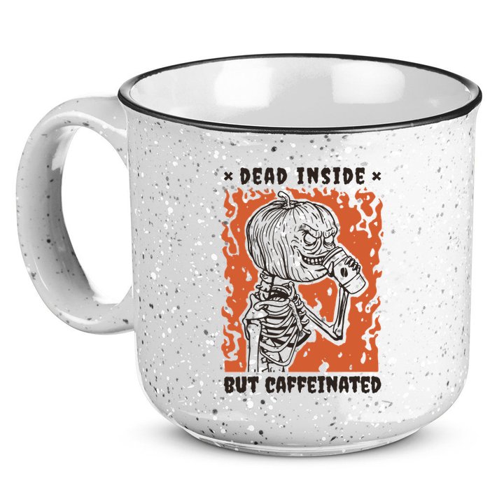 Dead Inside But Caffeinated Pumpkin Skeleton 15oz Campfire Ceramic Mug