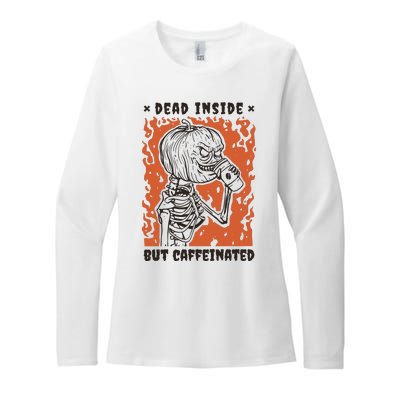 Dead Inside But Caffeinated Pumpkin Skeleton Womens CVC Long Sleeve Shirt