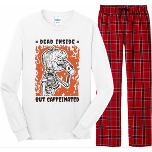 Dead Inside But Caffeinated Pumpkin Skeleton Long Sleeve Pajama Set