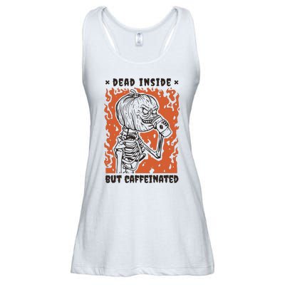 Dead Inside But Caffeinated Pumpkin Skeleton Ladies Essential Flowy Tank