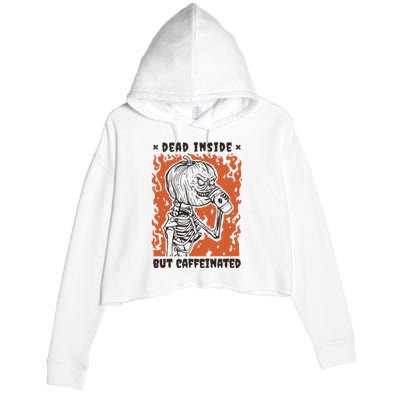 Dead Inside But Caffeinated Pumpkin Skeleton Crop Fleece Hoodie