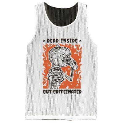 Dead Inside But Caffeinated Pumpkin Skeleton Mesh Reversible Basketball Jersey Tank