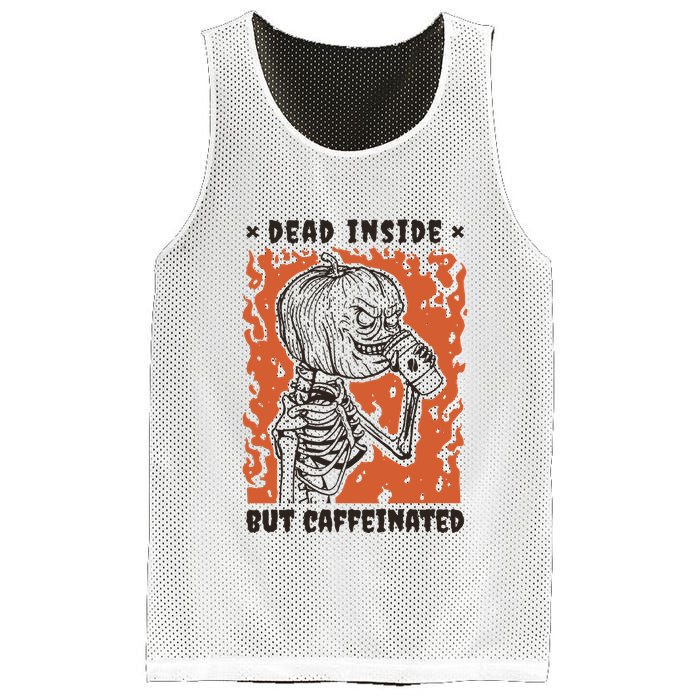 Dead Inside But Caffeinated Pumpkin Skeleton Mesh Reversible Basketball Jersey Tank