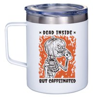 Dead Inside But Caffeinated Pumpkin Skeleton 12oz Stainless Steel Coffee Mug