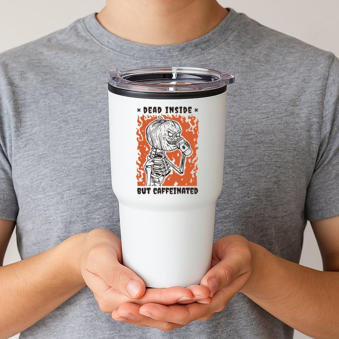 Dead Inside But Caffeinated Pumpkin Skeleton Tumbler