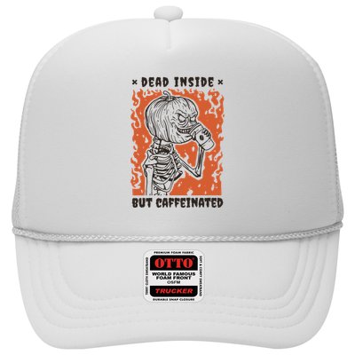 Dead Inside But Caffeinated Pumpkin Skeleton Trucker Hat