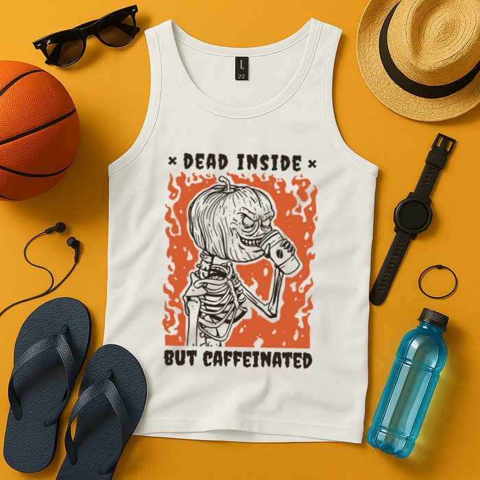 Dead Inside But Caffeinated Pumpkin Skeleton Tank Top