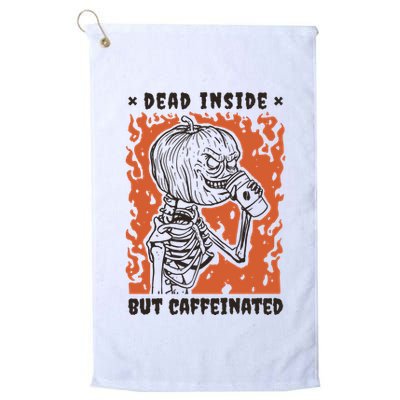 Dead Inside But Caffeinated Pumpkin Skeleton Golf Towel