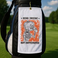 Dead Inside But Caffeinated Pumpkin Skeleton Golf Towel