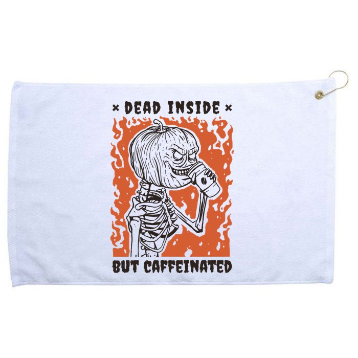 Dead Inside But Caffeinated Pumpkin Skeleton Grommeted Golf Towel