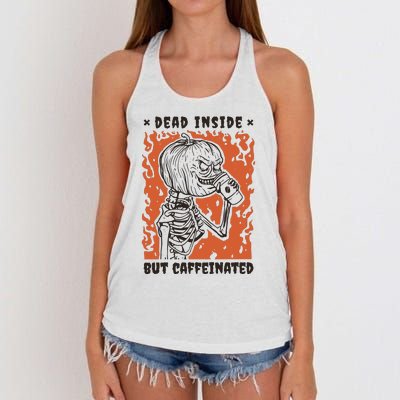 Dead Inside But Caffeinated Pumpkin Skeleton Women's Knotted Racerback Tank