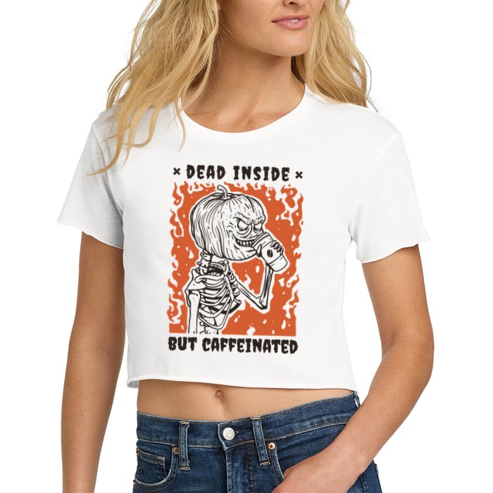 Dead Inside But Caffeinated Pumpkin Skeleton Crop Top