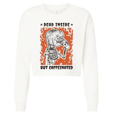 Dead Inside But Caffeinated Pumpkin Skeleton Cropped Pullover Crew