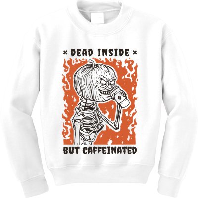 Dead Inside But Caffeinated Pumpkin Skeleton Kids Sweatshirt