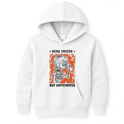 Dead Inside But Caffeinated Pumpkin Skeleton Kids Hoodie