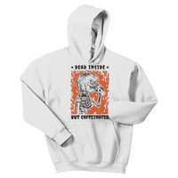 Dead Inside But Caffeinated Pumpkin Skeleton Kids Hoodie