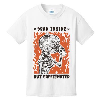 Dead Inside But Caffeinated Pumpkin Skeleton Kids T-Shirt