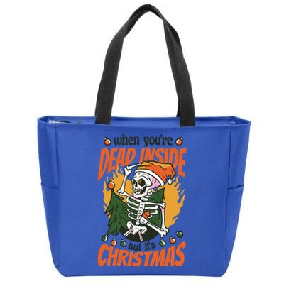 Dead Inside But ItS Christmas Skull Xmas Lover Gift Zip Tote Bag