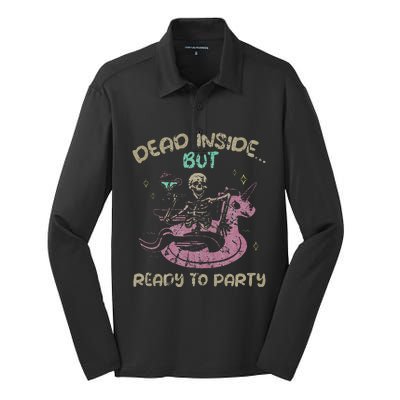 Dead Inside But Ready To Party Skeleton Chilling Silk Touch Performance Long Sleeve Polo