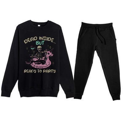 Dead Inside But Ready To Party Skeleton Chilling Premium Crewneck Sweatsuit Set