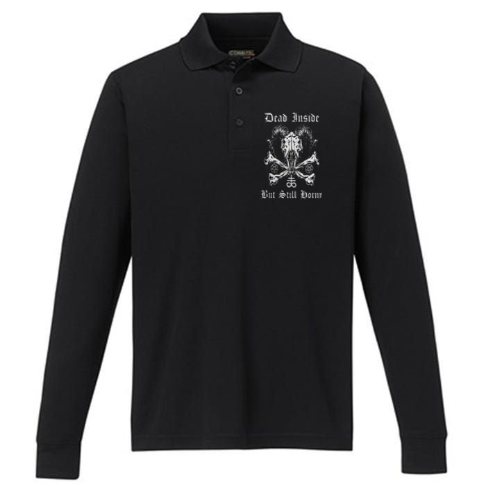 Dead Inside But Still Horny Performance Long Sleeve Polo