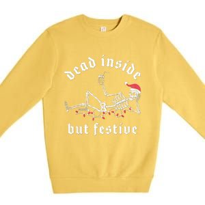 Dead Inside But Festive Christmas Skeleton Drinking Love Premium Crewneck Sweatshirt